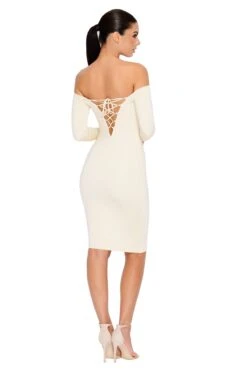 Bare Enough Off The Shoulder Double Layered Midi Dress In Ivory -Glam Dress Store 1095 cream thumb2 crop2x3