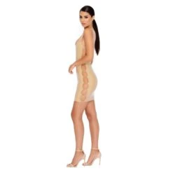 Chain Me Down Cut Out Vinyl Mini Dress In Cream -Glam Dress Store 1173 beige edit8