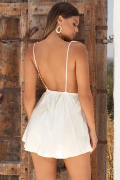 Frill Me Plunge Silk Mini Dress In Ivory 23 Frill Me Plunge Silk Mini Dress In Ivory -Glam Dress Store 1505 white edit9