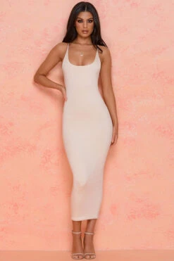 Catch Feels Double Layered Midi Dress In Cream -Glam Dress Store 1615 ivory thumb crop2x3