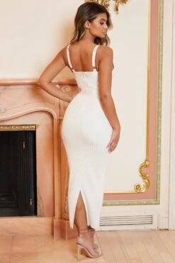 Cause A Scene Ribbed Bandage Midaxi Dress In Cream -Glam Dress Store 1967 cream 65233 edit8