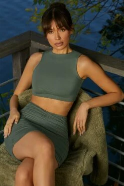 High Neck Tank Top In Green -Glam Dress Store 19 10 2