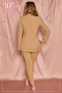 High Waisted Tailored Trousers In Tan -Glam Dress Store 2724 trousers back tan