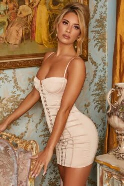 Eternal Love Underwired Satin Mini Dress In Cream 21 Eternal Love Underwired Satin Mini Dress In Cream -Glam Dress Store 2746 8 eternal love cream under wire eyelet corset strap mini dress