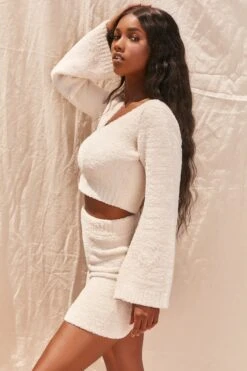 Wide Sleeve Cosy Lounge Top In Ivory -Glam Dress Store 2993 7 easy does it ivory over sized deep v wide sleeve crop top high waisted cycling shorts cosy two piece