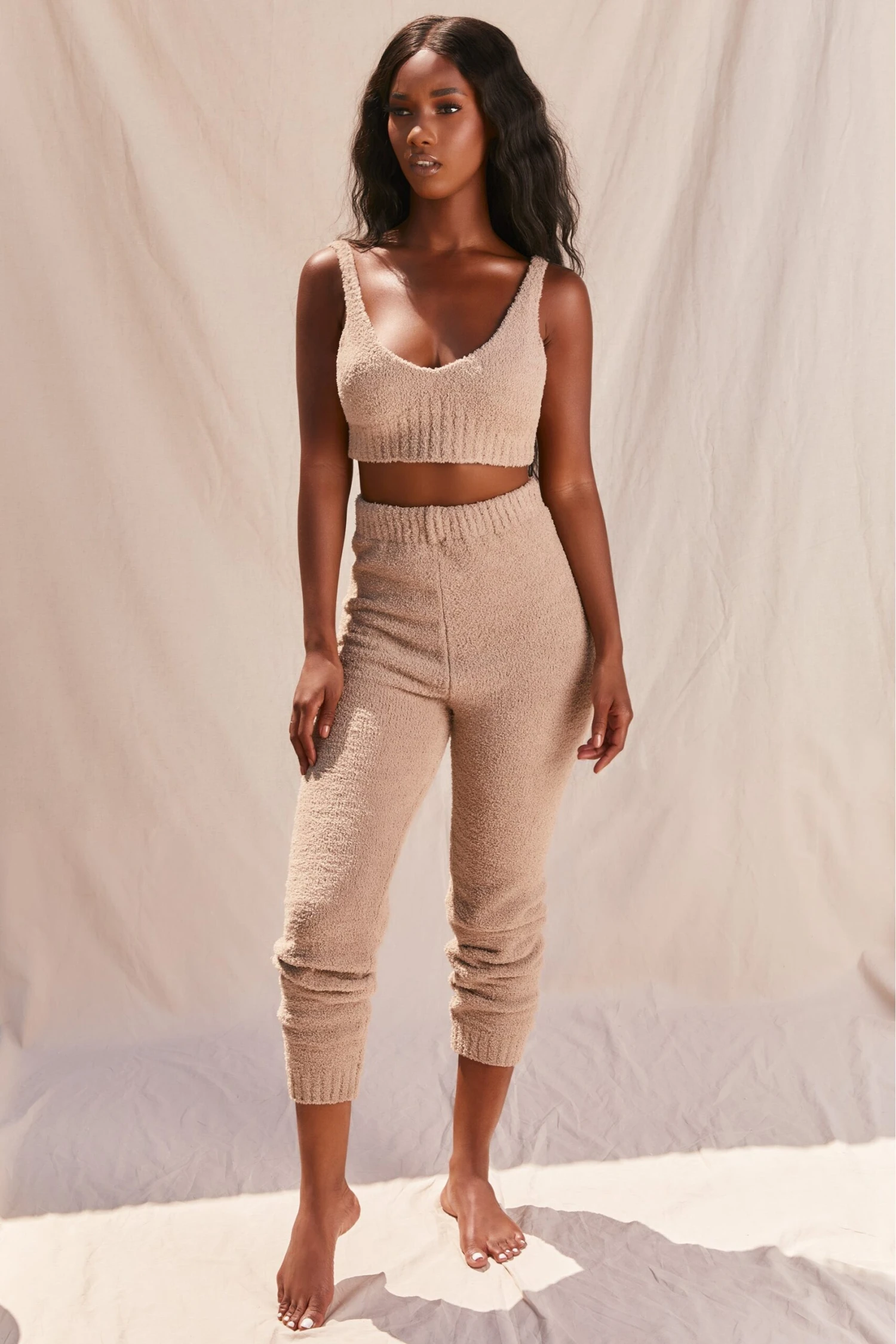 Cosy Low V Neck Tank Top In Sand 5 Cosy Low V Neck Tank Top In Sand - Image 3