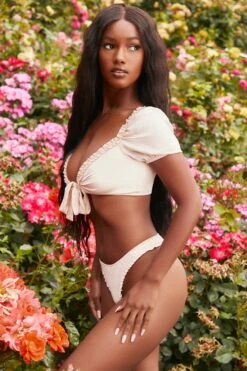 Ruffle Satin Thong In Champagne 13 Ruffle Satin Thong In Champagne -Glam Dress Store 3151 5 beautyqueen champagne tie front ruffled top bottoms silky two piece 1