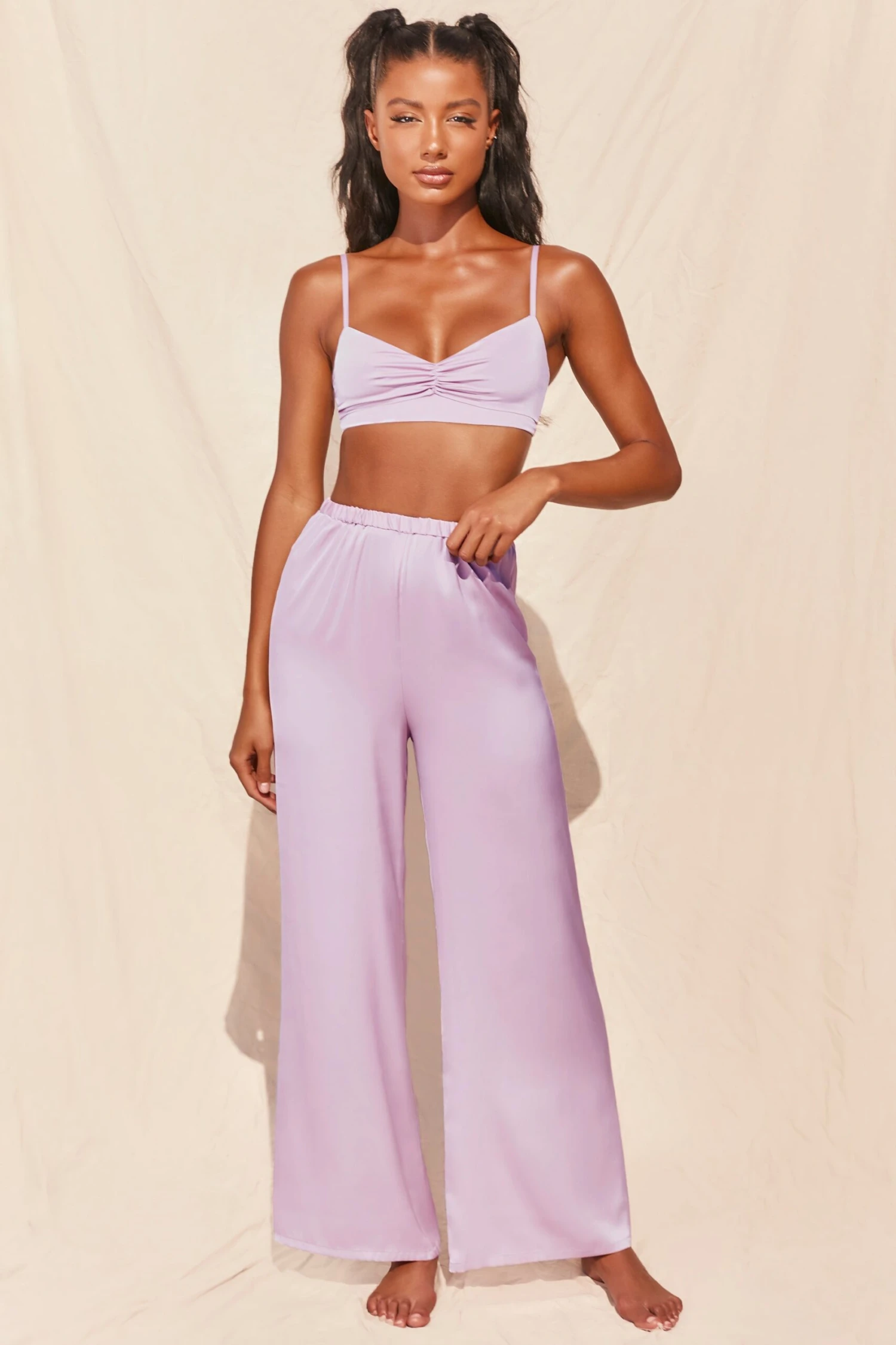 Wide Leg Satin Trousers In Lavender 6 Wide Leg Satin Trousers In Lavender - Image 4