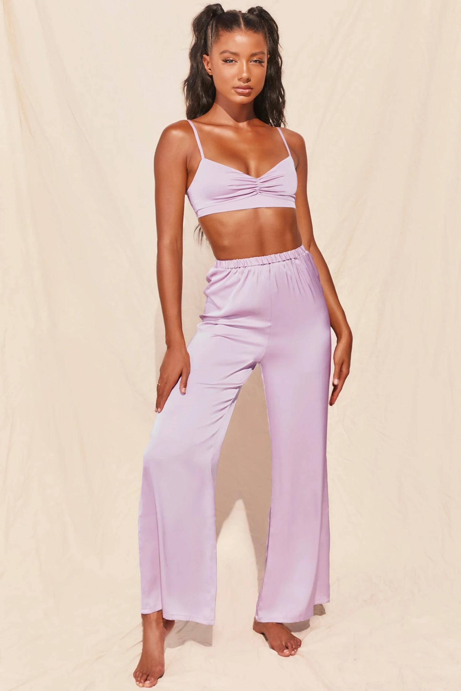 Wide Leg Satin Trousers In Lavender 3 Wide Leg Satin Trousers In Lavender