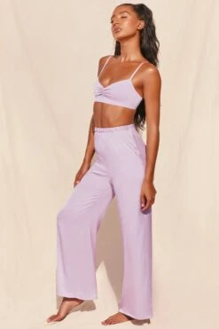 Wide Leg Satin Trousers In Lavender 10 Wide Leg Satin Trousers In Lavender -Glam Dress Store 3155 4 famed lavender silk bralette wide leg trousers two piece set 4