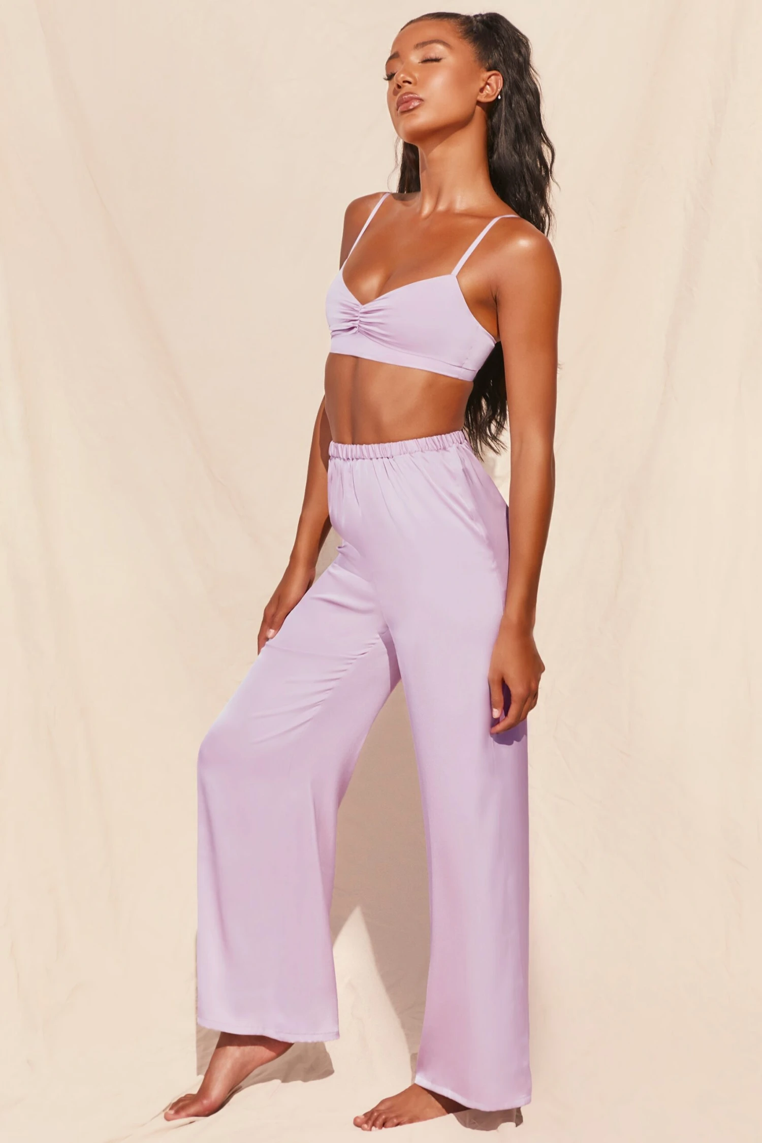 Wide Leg Satin Trousers In Lavender 5 Wide Leg Satin Trousers In Lavender - Image 3