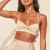 Ruched Satin Bralet In Gold