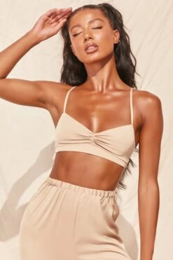 Ruched Satin Bralet In Gold