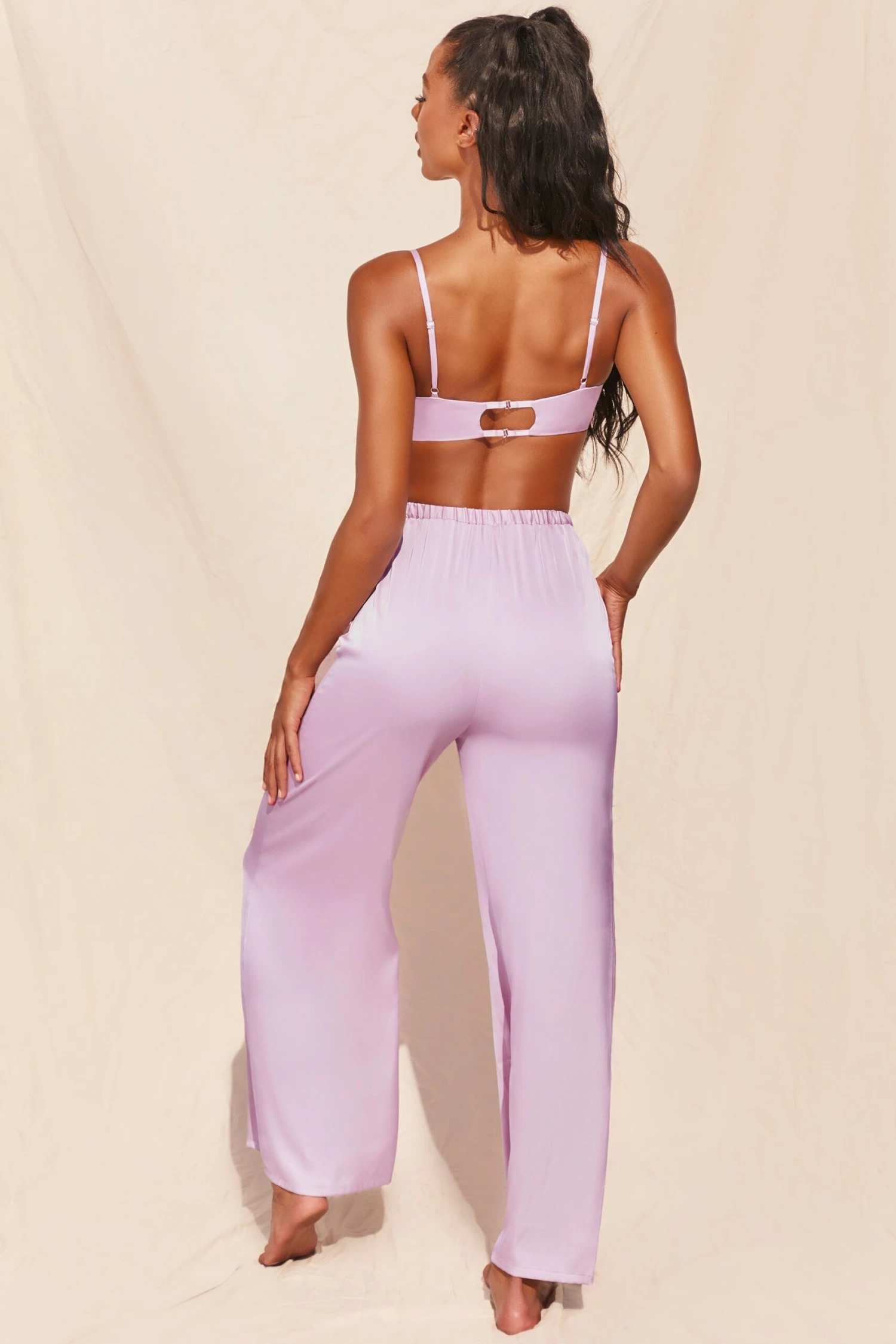 Wide Leg Satin Trousers In Lavender 4 Wide Leg Satin Trousers In Lavender - Image 2