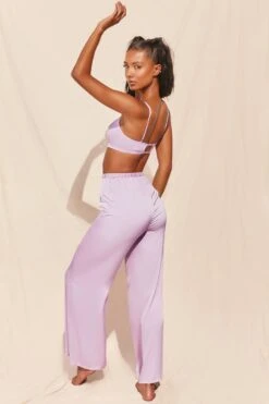 Wide Leg Satin Trousers In Lavender 12 Wide Leg Satin Trousers In Lavender -Glam Dress Store 3155 6 famed lavender silk bralette wide leg trousers two piece set 4