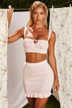 Crinkle Mini Skirt In Pink -Glam Dress Store 3189 5 two to tango pink shirred ruffled ruched two piece set 2