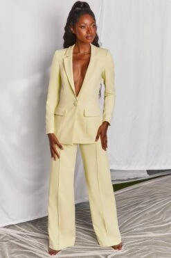Wide Leg Trousers In Yellow 14 Wide Leg Trousers In Yellow -Glam Dress Store 3196 4 power house yellow tailored wide leg trouser blazer suit set 1