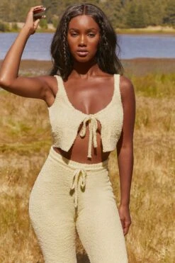 Cosy Tie Front Crop Top In Yellow -Glam Dress Store 3338 cute doing nothing 3342 lounge club 9 yellow tie front cosy lounge crop top leggings two piece set