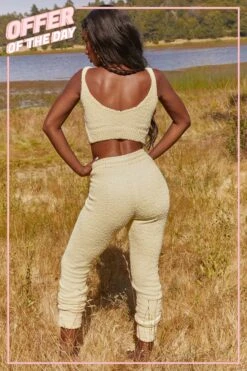 Cosy Tie Front Crop Top In Yellow -Glam Dress Store 3338 yellow back