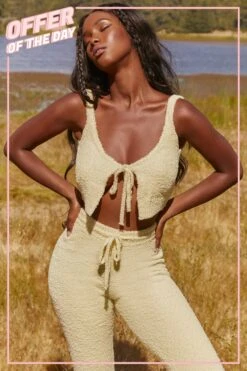 Cosy Tie Front Crop Top In Yellow -Glam Dress Store 3338 yellow main