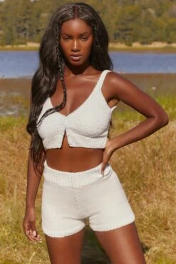 Cosy Button Front Crop Top In White 20 Cosy Button Front Crop Top In White -Glam Dress Store 3340 busy lounging 3339 me time white button front crop top high waisted shorts 1