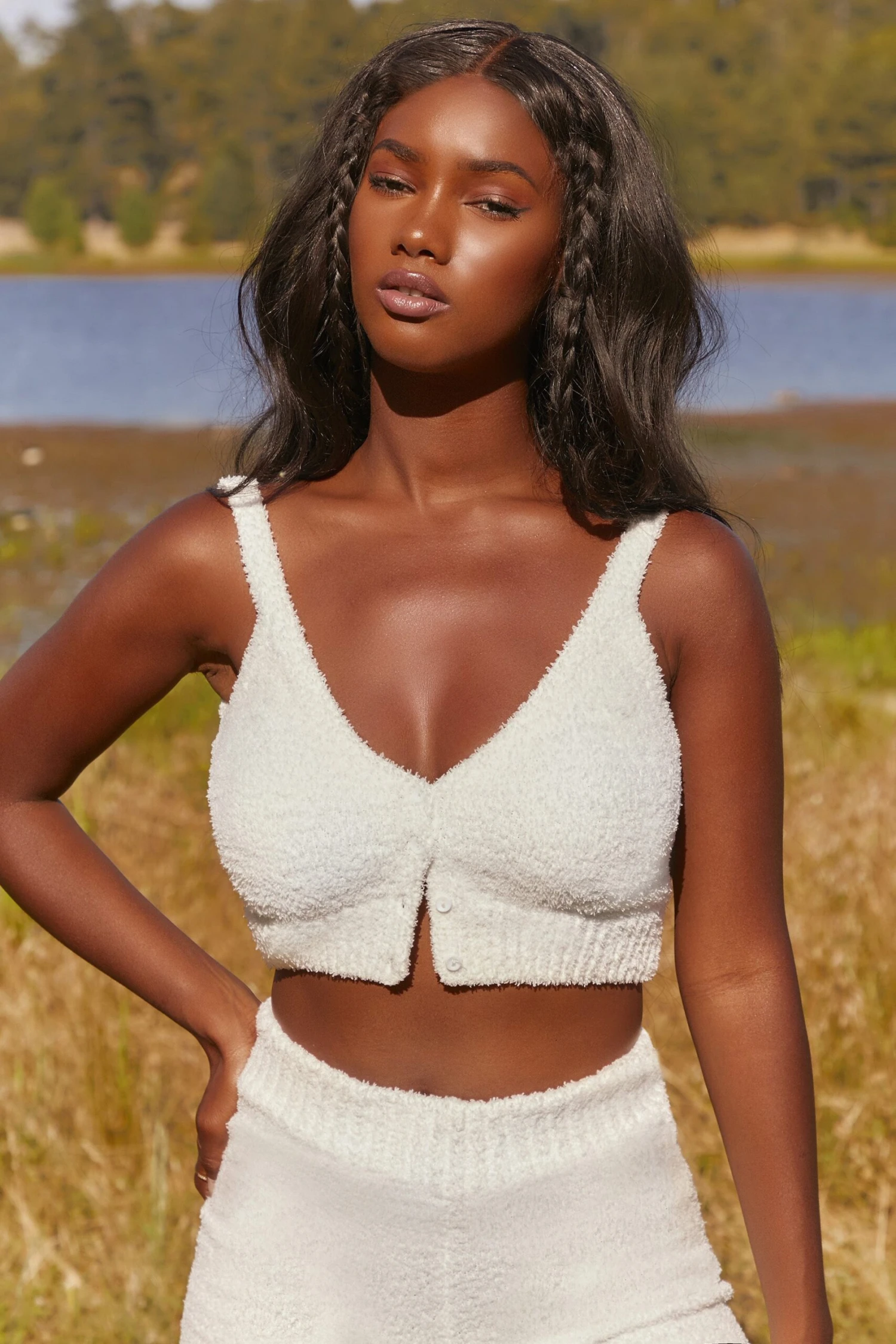Cosy Button Front Crop Top In White 6 Cosy Button Front Crop Top In White - Image 5