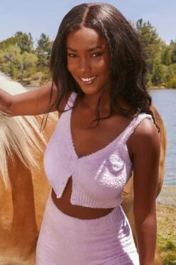 Cosy Button Front Crop Top In Lilac -Glam Dress Store 3343 happy place 3339 me time 4 lilac button front strap v neck crop top high waist shorts cozy lounge set crop 31ae0fac bc00 475f a1bb c99e09242429