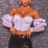 Bardot Long Ruffle Sleeve Corset Crop Top In Lilac