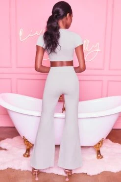 Laid Back Wide Leg Trousers In Grey -Glam Dress Store 3401 take the plunge 3097 laid back 10 grey tie front crop top wide leg trousers lounge two piece 3