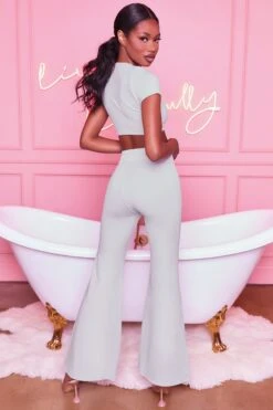 Laid Back Wide Leg Trousers In Grey -Glam Dress Store 3401 take the plunge 3097 laid back 11 grey tie front crop top wide leg trousers lounge two piece 3