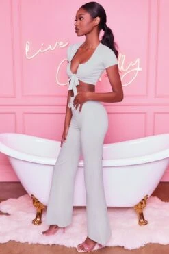 Laid Back Wide Leg Trousers In Grey -Glam Dress Store 3401 take the plunge 3097 laid back 9 grey tie front crop top wide leg trousers lounge two piece 17 1