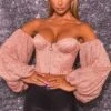 Keep On Shining Bardot Puff Sleeve Crop Top In Rose Gold 2 Keep On Shining Bardot Puff Sleeve Crop Top In Rose Gold -Glam Dress Store 3532 1 keep on shining rose gold puff sleeve corset sequin top