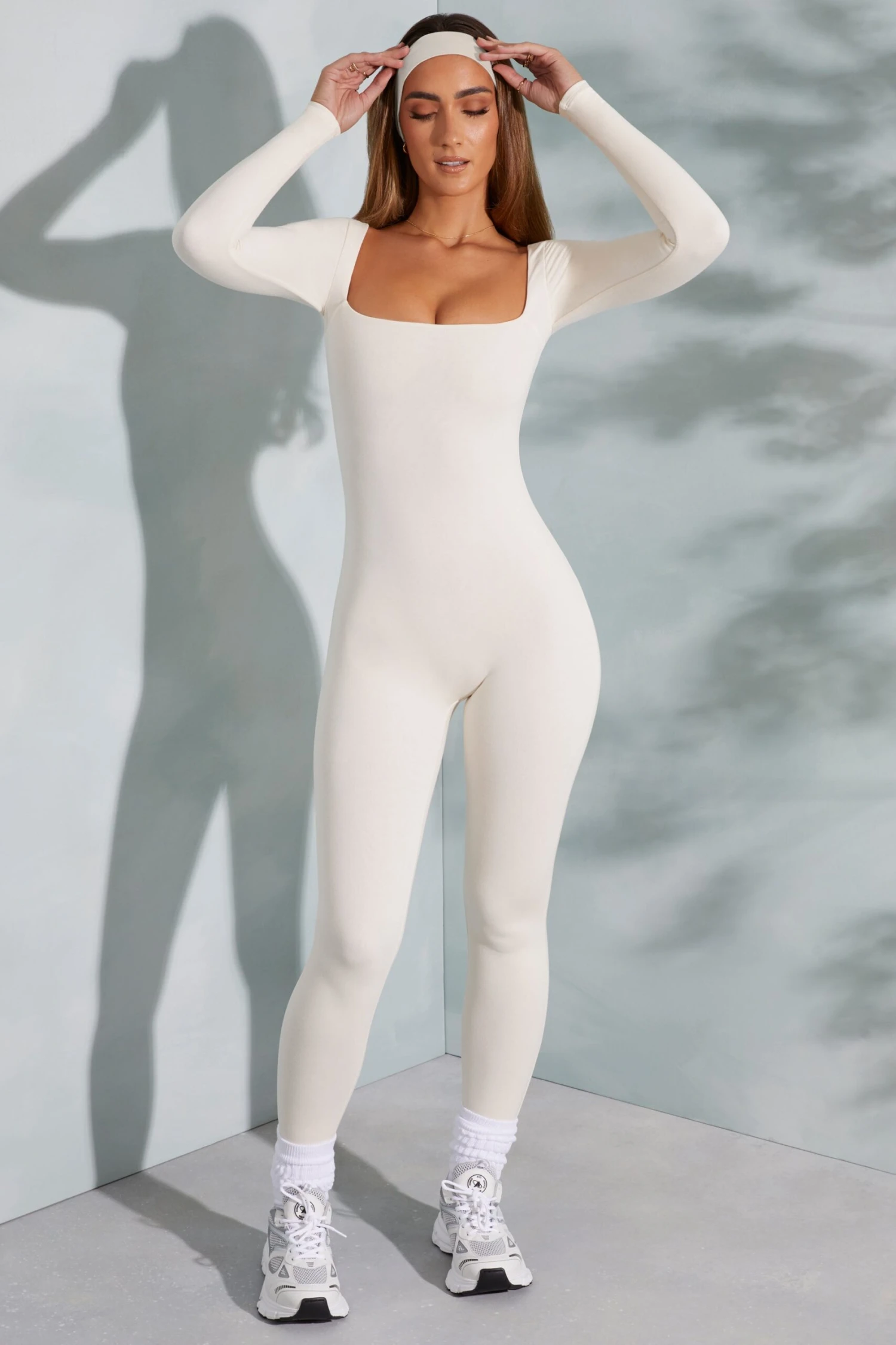 Square Neck Long Sleeve Jumpsuit In Ivory 6 Square Neck Long Sleeve Jumpsuit In Ivory - Image 4