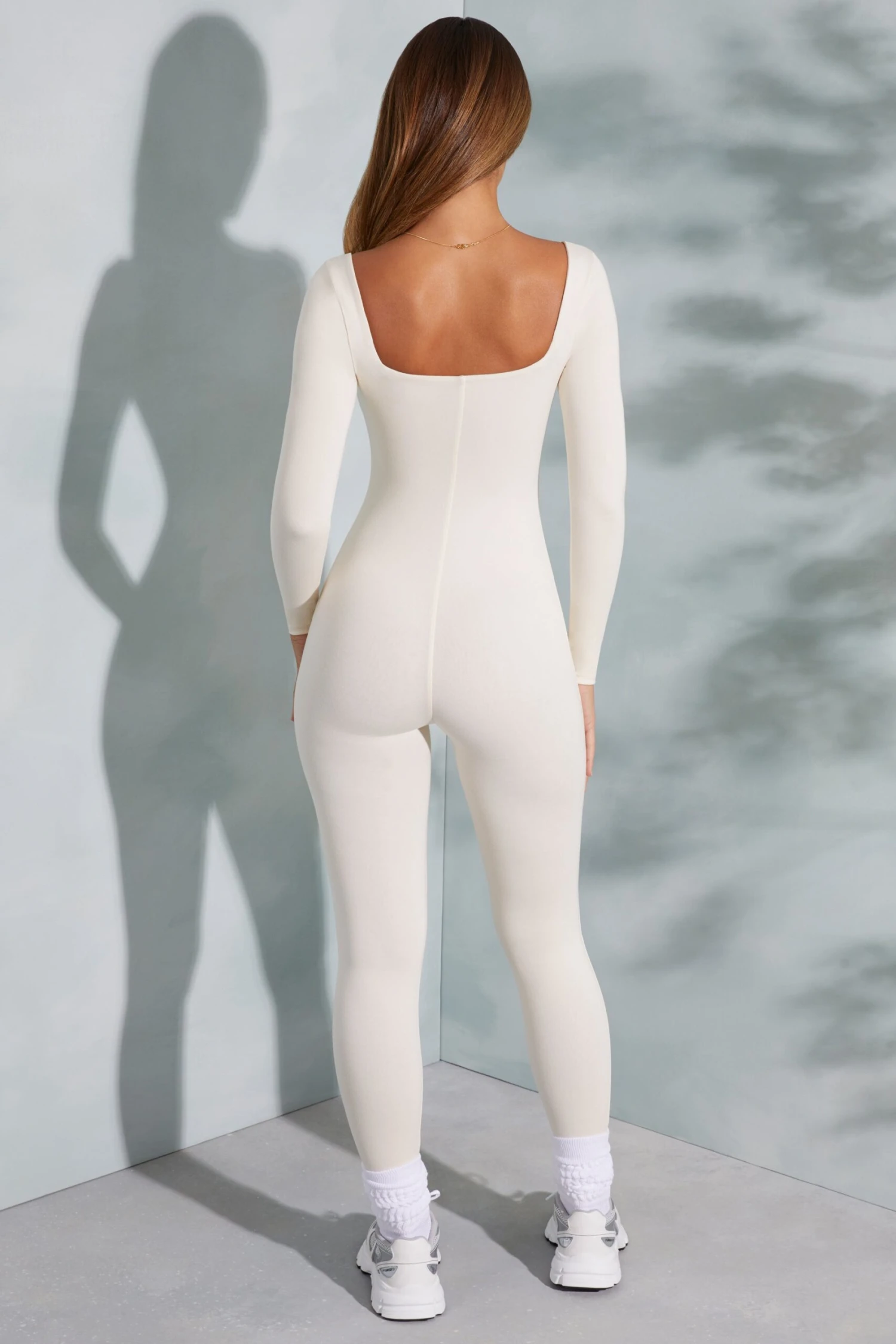 Square Neck Long Sleeve Jumpsuit In Ivory 4 Square Neck Long Sleeve Jumpsuit In Ivory - Image 2