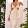Get The Glow Cut Out Ruched Midi Dress In Cream 2 Get The Glow Cut Out Ruched Midi Dress In Cream -Glam Dress Store 4047 8 get the glow cream ruched tie up front midi dress