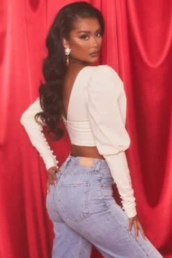 Plunge Neck Puff Sleeve Crop Top In Oyster White 12 Plunge Neck Puff Sleeve Crop Top In Oyster White -Glam Dress Store 4117 6 diamond heart oyster white puff sleeve valentines crop top 1