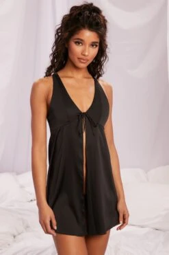 Satin Babydoll Mini Dress In Black -Glam Dress Store 4143 1 midnight lover black tie front satin slip dress