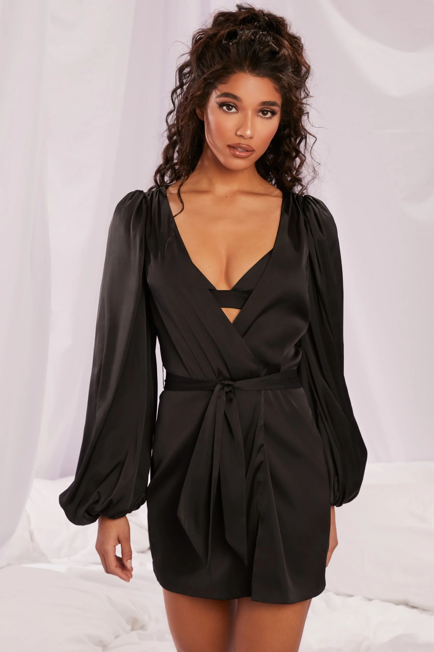 Satin Balloon Sleeve Robe In Black 10 Satin Balloon Sleeve Robe In Black - Image 8