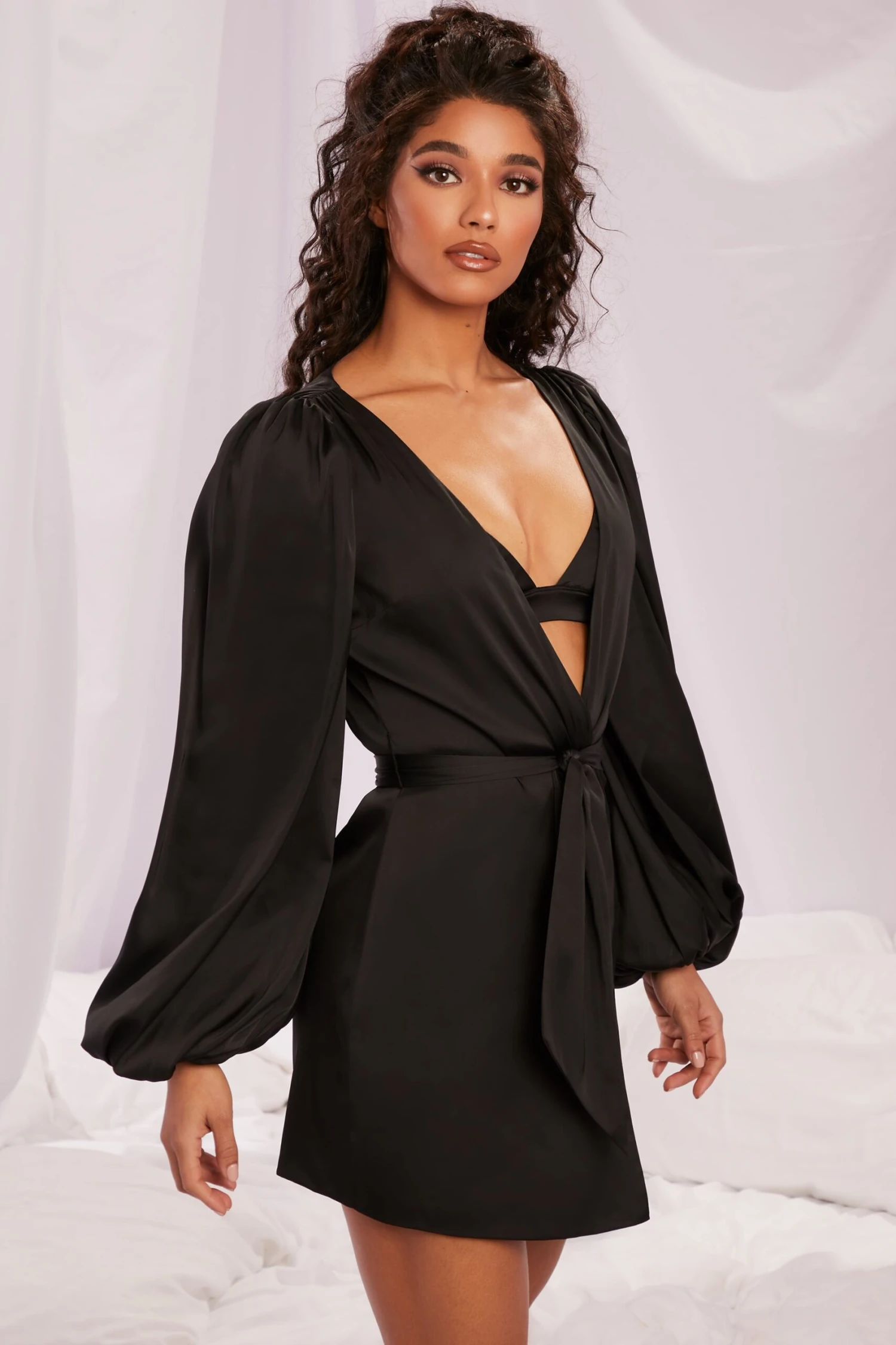 Satin Balloon Sleeve Robe In Black 5 Satin Balloon Sleeve Robe In Black - Image 3