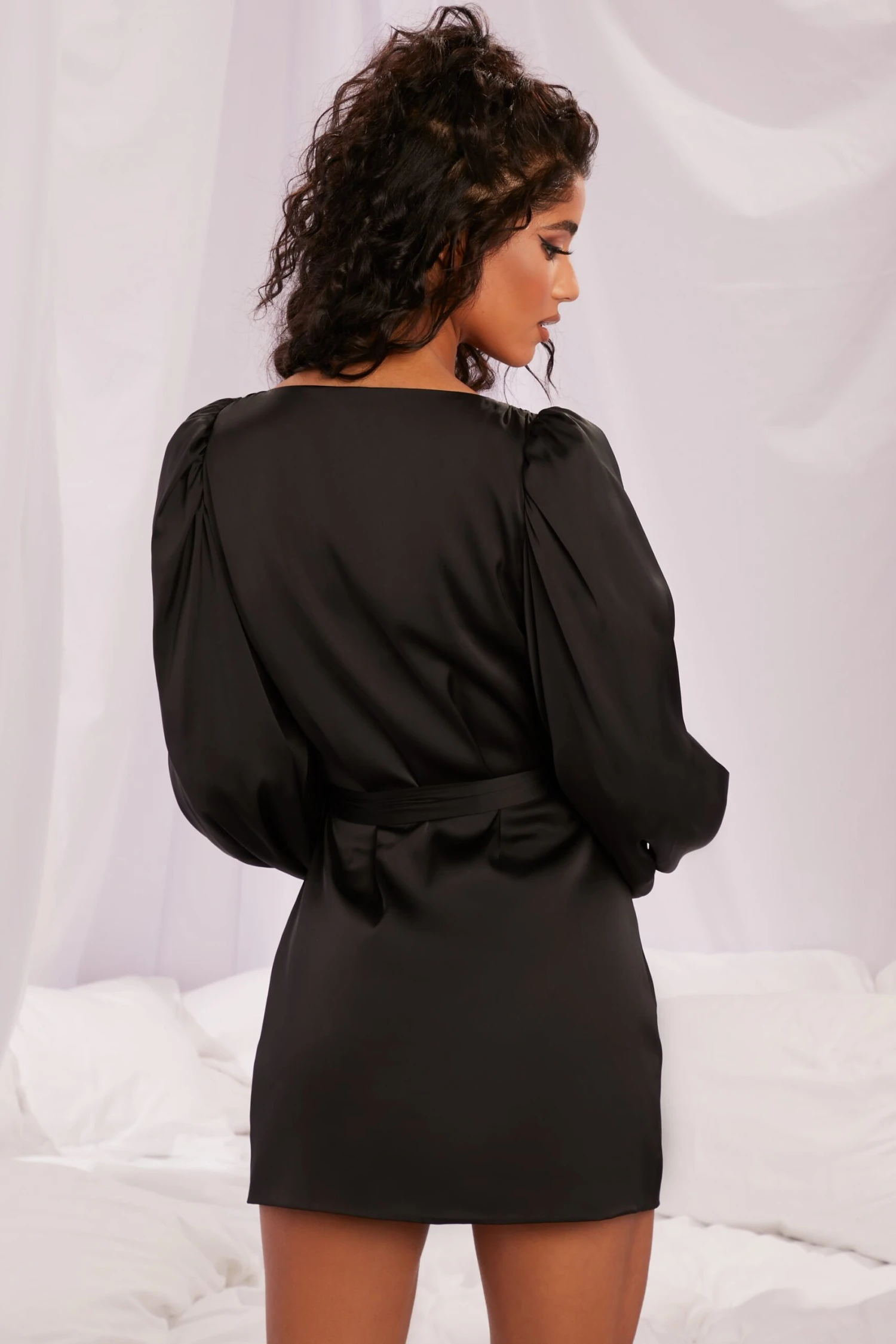 Satin Balloon Sleeve Robe In Black 4 Satin Balloon Sleeve Robe In Black - Image 2