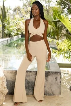 Cut Out Halter Top In Stone