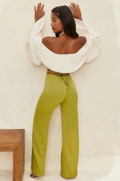 Cut Out Wide Leg Trousers In Olive -Glam Dress Store 4195 8 desert breeze olive wide leg strap detail back tie trousers 4