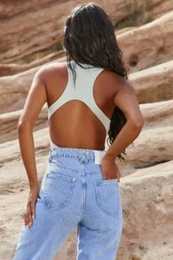 High Neck Bodysuit In Green 19 High Neck Bodysuit In Green -Glam Dress Store 4207 13 my one green open back bodysuit