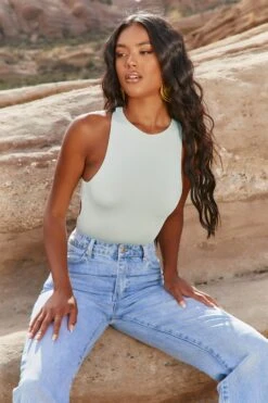 High Neck Bodysuit In Green 23 High Neck Bodysuit In Green -Glam Dress Store 4207 9 my one green open back bodysuit 2