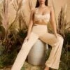 Tall Cut Out Wide Leg Trousers In Beige -Glam Dress Store 4221 4238 12 curve appeal beige crop top take notice cut out flared trouser