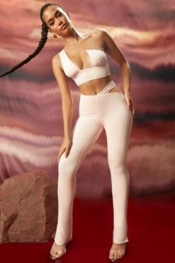 Waist Detail Split Hem Trousers In Blush -Glam Dress Store 4258 4288 1 all in the details blush cut out flare the only one strappy crop top 3