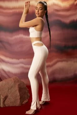 Waist Detail Split Hem Trousers In Blush -Glam Dress Store 4258 4288 4 all in the details blush cut out flare the only one strappy crop top 2