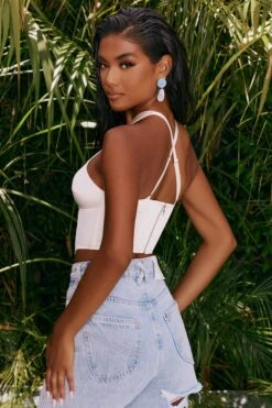 Satin Keyhole Corset Crop Top In Cream -Glam Dress Store 4314 8 hand on heart cream halter neck corset top 1