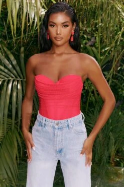 Dreams Are Made Mesh Overlay Ruched Bodysuit In Pink