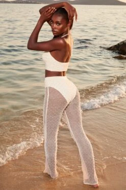 Tall Beaded Flare Trousers In Ivory 13 Tall Beaded Flare Trousers In Ivory -Glam Dress Store 4370 10 sheer for you ivory pearl embelllished cut out crop top sheer beach trousers 1 3